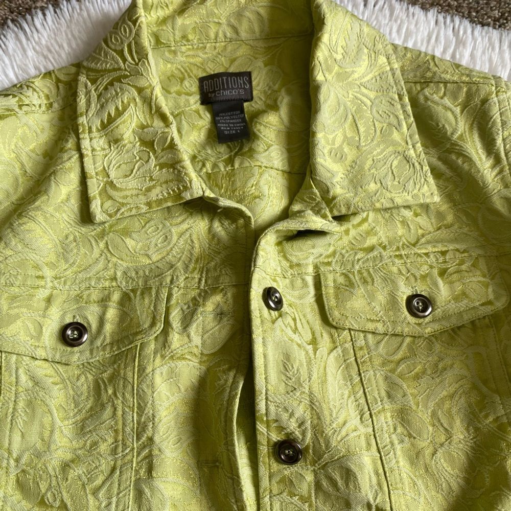 Additions by Chico’s Jacket Embroidered Button Front Lime Green Womens Medium - Picture 4 of 8